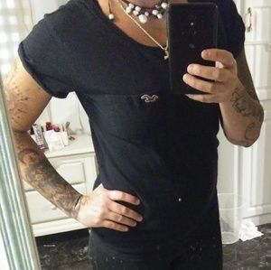 Hollister Navy Blue Cuffed Sleeve Logo Tee